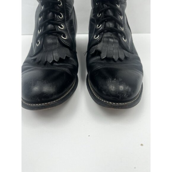 Vintage Justin Black Lace-Up Boots Genuine Leather Kiltie Western Peasant 8.5 B - Picture 6 of 14